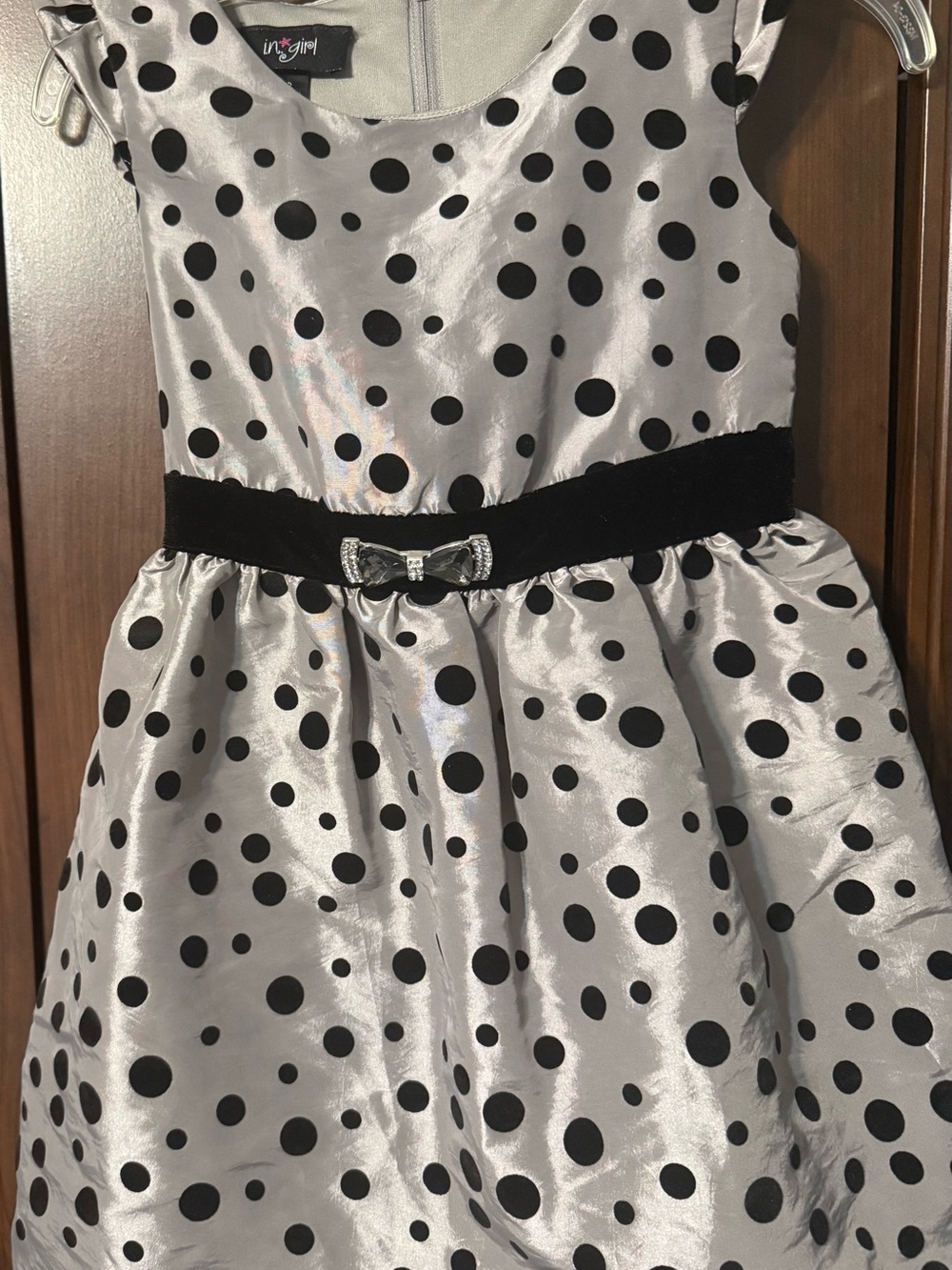 Kids Silver Polka Dot Party Dress with Black Belt